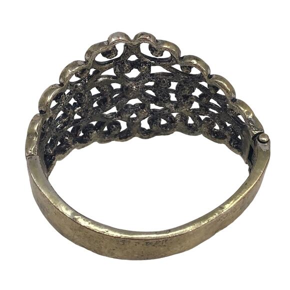 Rhinestone Bangle Bracelet Clamper Silver-tone 1950's Vintage - Picture 4 of 4